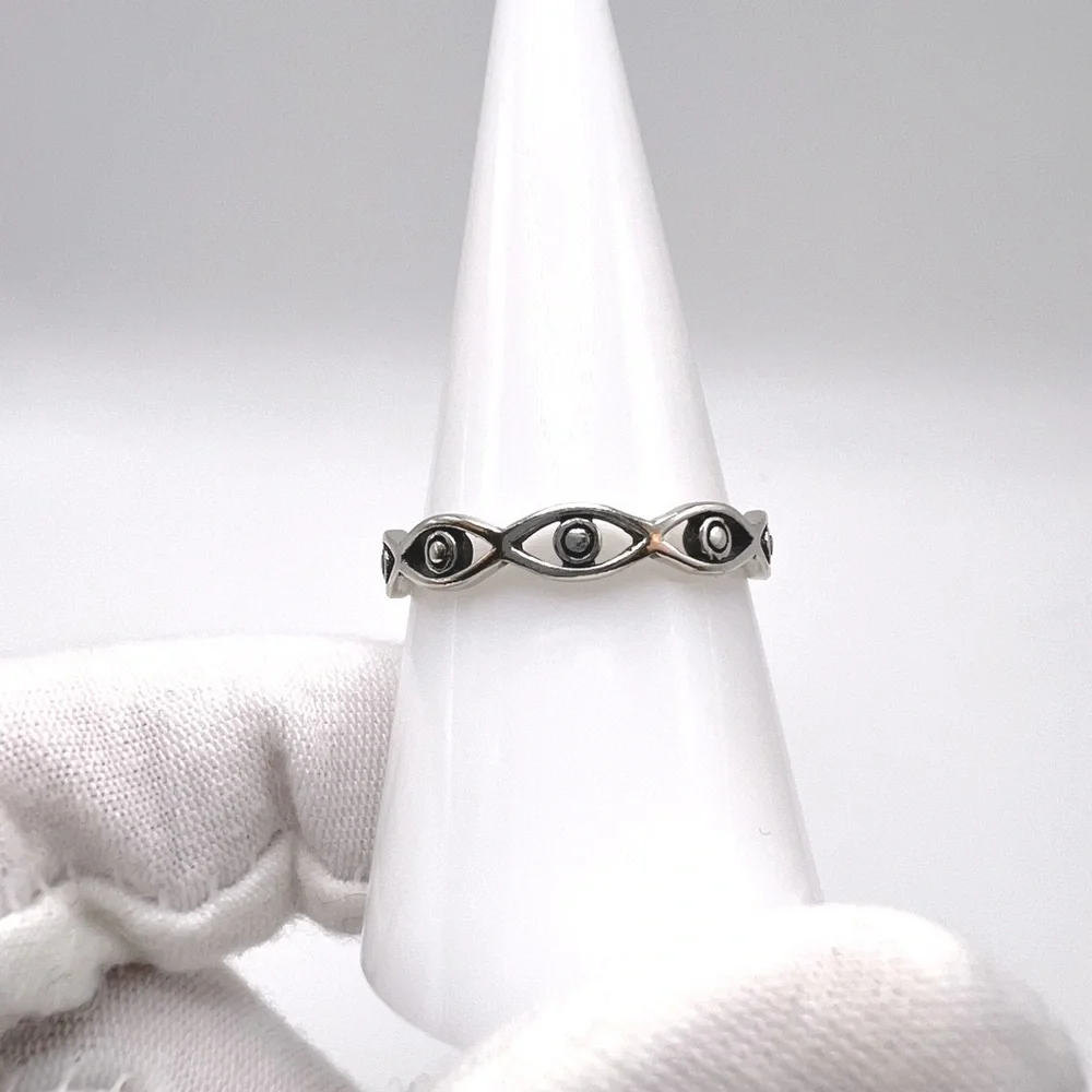 .925 Sterling Silver Evil Eye Band Ring